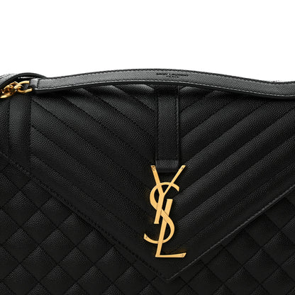 Saint Laurent Grain De Poudre Textured Mixed Matelasse Large Triquilt Monogram Satchel Black 8 of 10