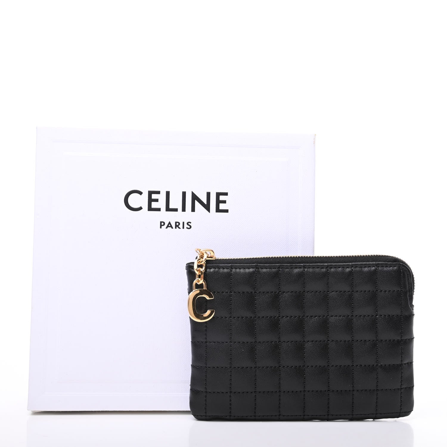 Celine Calfskin Quilted C Charm Coin Card Pouch Black 7 of 7