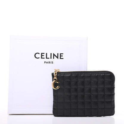 Celine Calfskin Quilted C Charm Coin Card Pouch Black 7 of 7