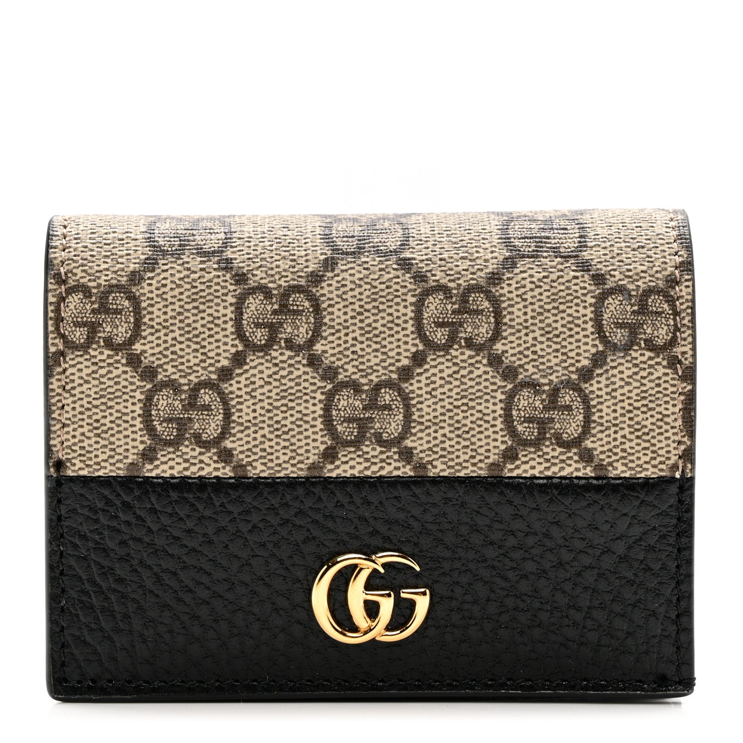 Dollar Calfskin GG Supreme Monogram GG Marmont Card Case Black Beige Ebony