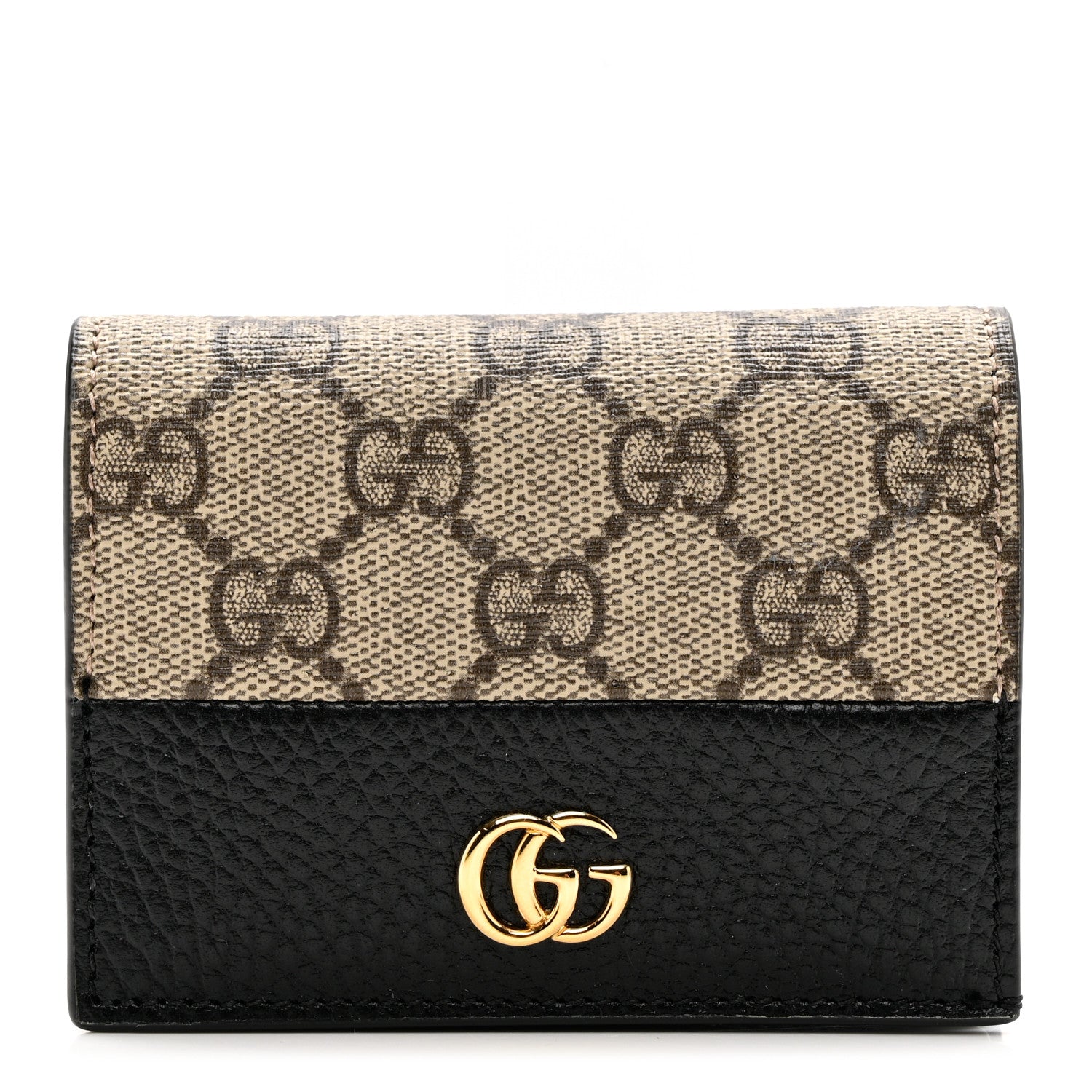 Gucci Dollar Calfskin GG Supreme Monogram GG Marmont Card Case Black Beige Ebony 1 of 8
