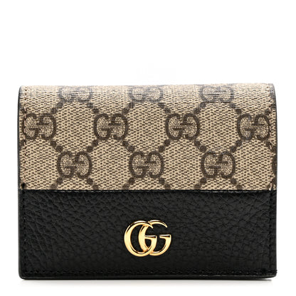 Gucci Dollar Calfskin GG Supreme Monogram GG Marmont Card Case Black Beige Ebony 1 of 8