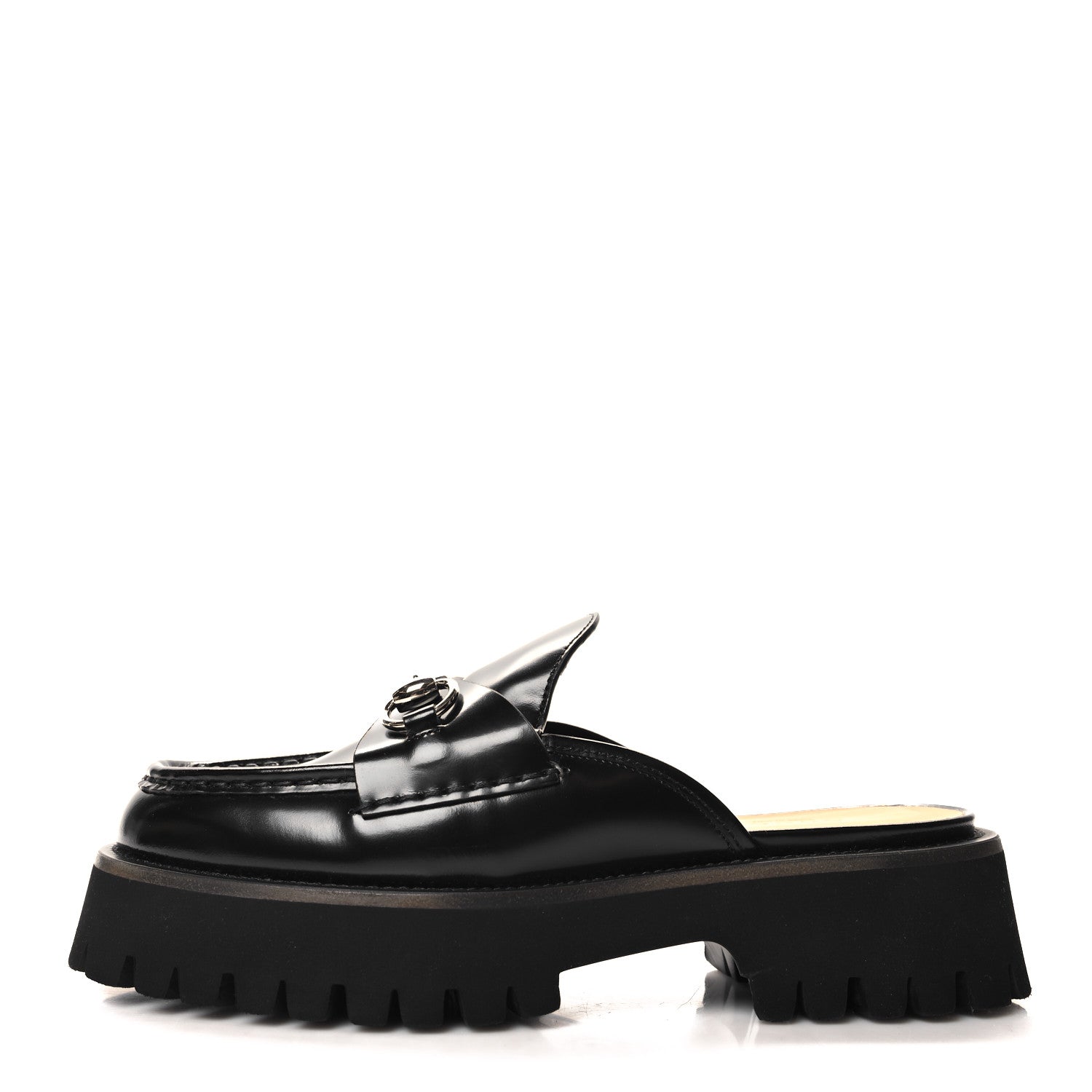 Gucci Magnum Calfskin Womens Horsebit Platform Mules 37.5 Black 1 of 9