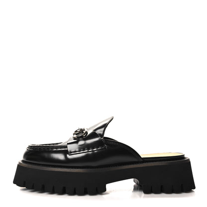 Gucci Magnum Calfskin Womens Horsebit Platform Mules 37.5 Black 1 of 9