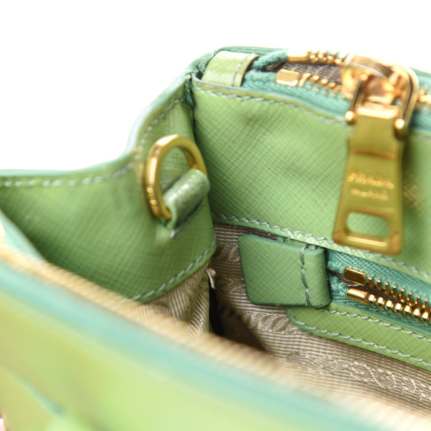 Saffiano Vernice Mini Galleria Double Zip Tote Green
