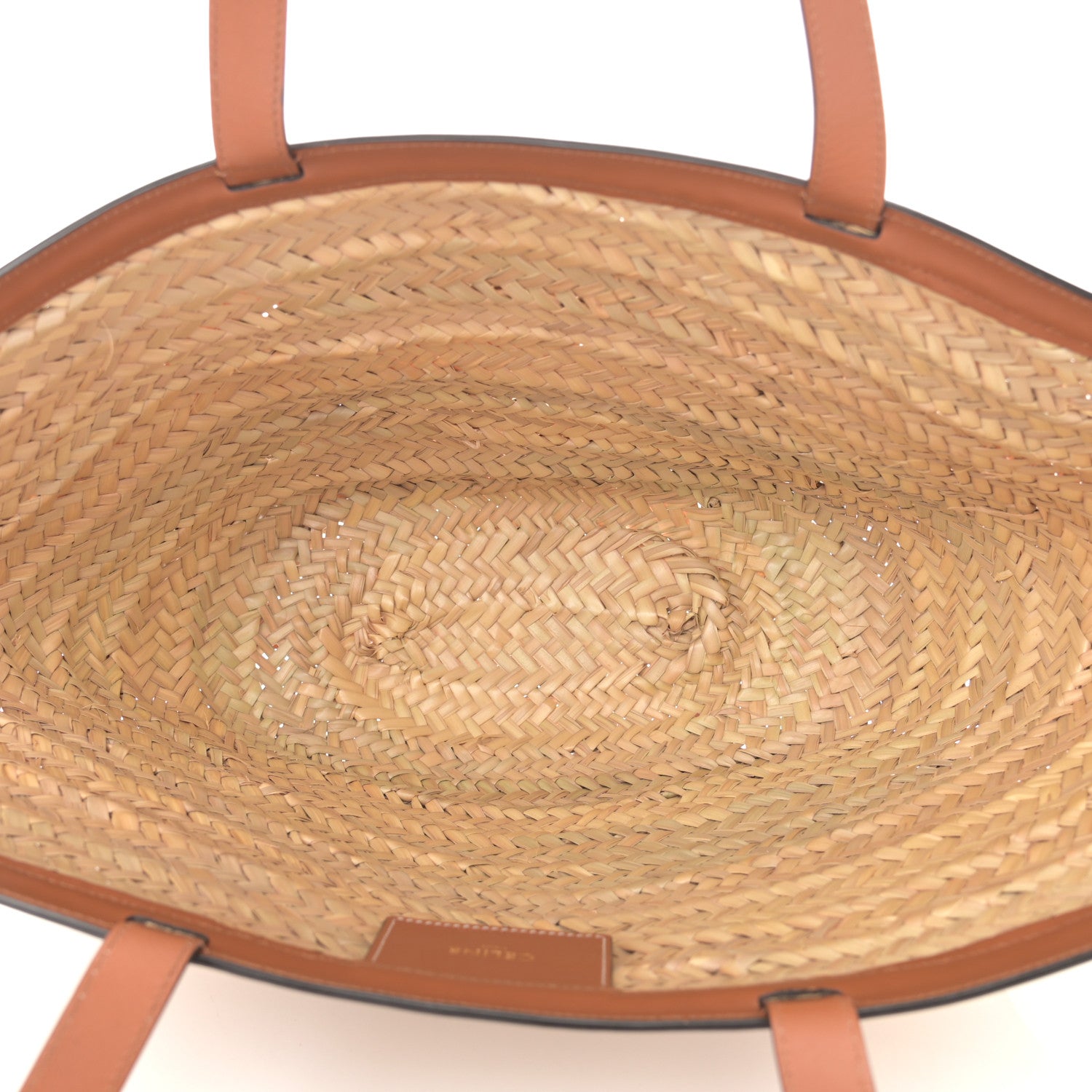 Celine Raffia Calfskin Large Gridded Basket Tote Tan 5 of 10
