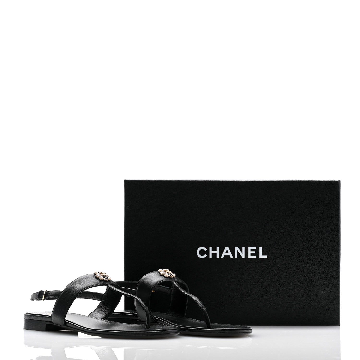 Chanel Lambskin Gripoix CC Thong Sandals 38.5 Black Gold 9 of 9