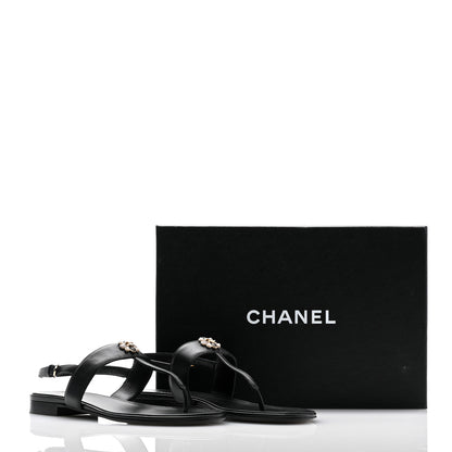 Chanel Lambskin Gripoix CC Thong Sandals 38.5 Black Gold 9 of 9