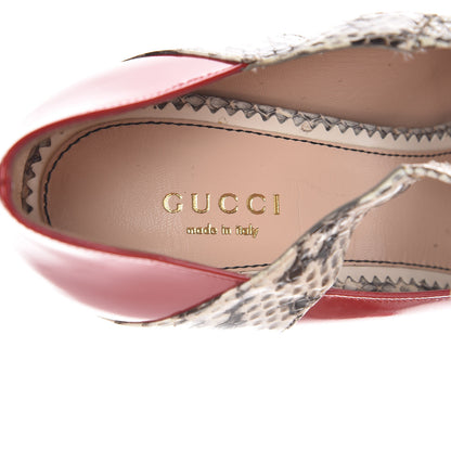 Gucci Polished Calfskin Elaphe Nimue Bow Mary Jane Pumps 38.5 Hibiscus Red Roccia 7 of 8
