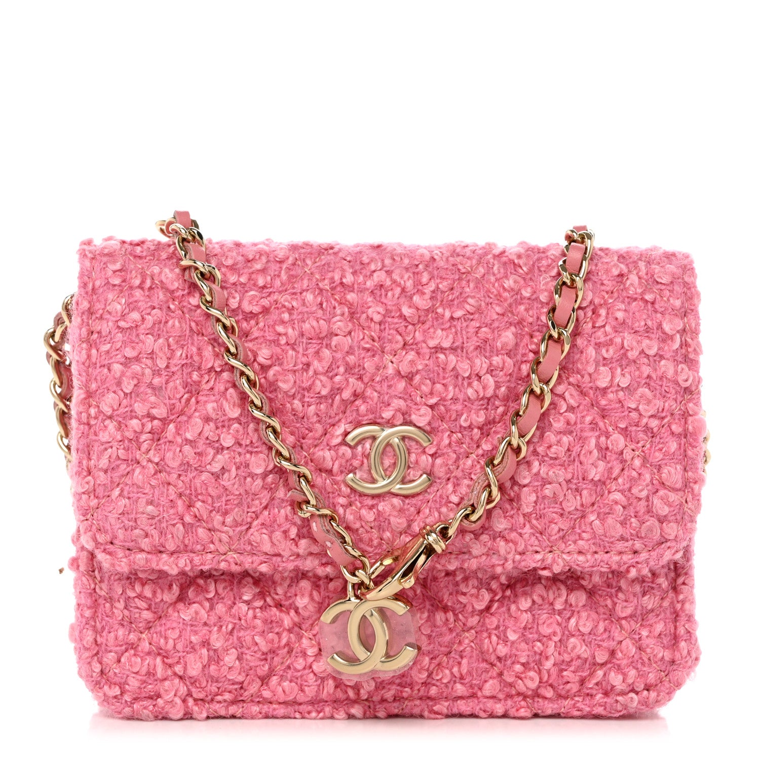 Chanel Tweed Quilted Flap Chain Waist Bag Pink 1 of 9
