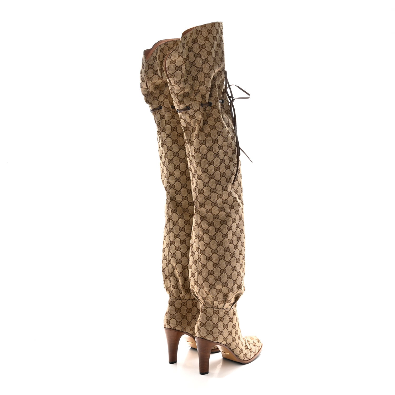 Gucci Monogram Over the Knee Boots 39.5 Beige Ebony 4 of 12