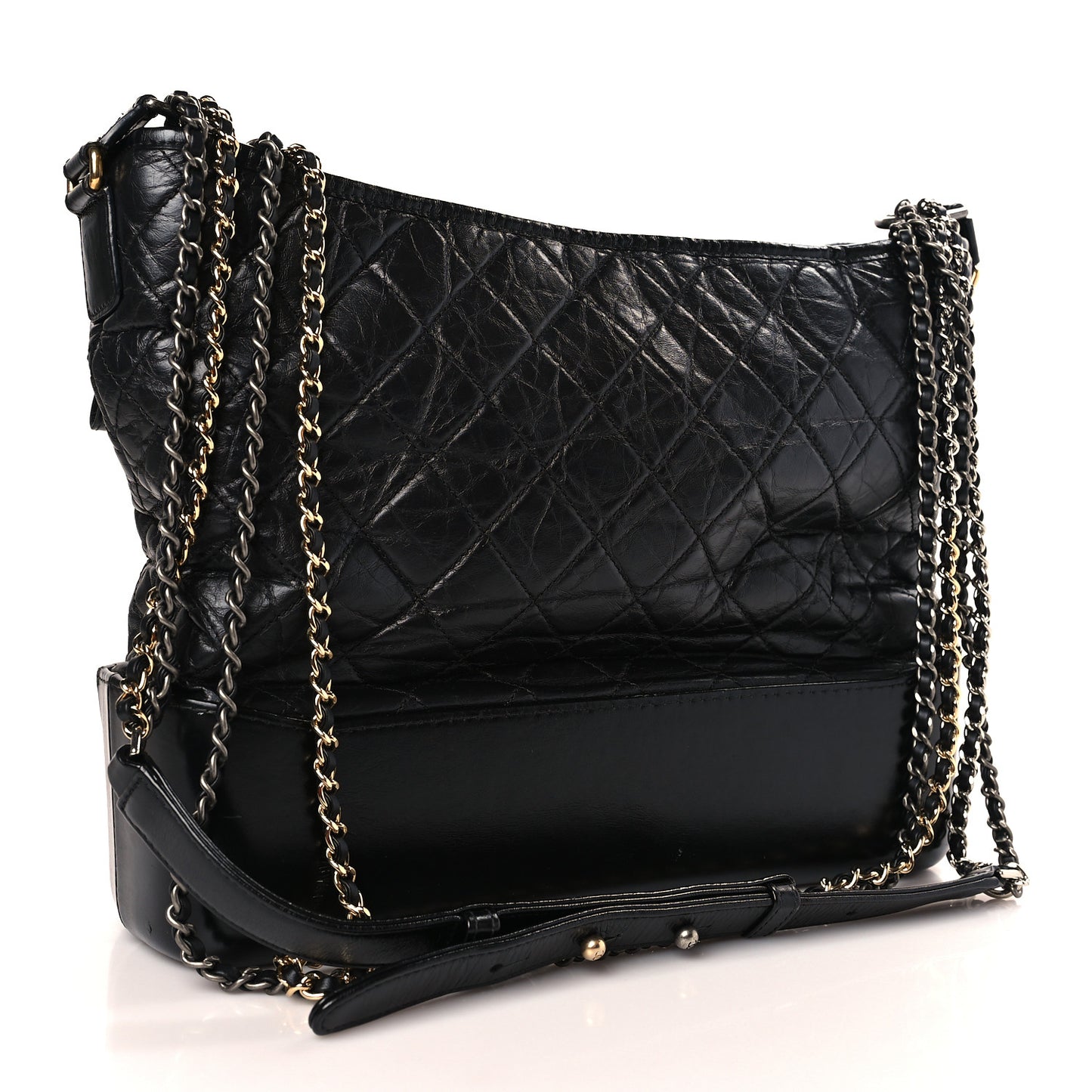 Aged Calfskin Quilted Large Gabrielle Hobo Black