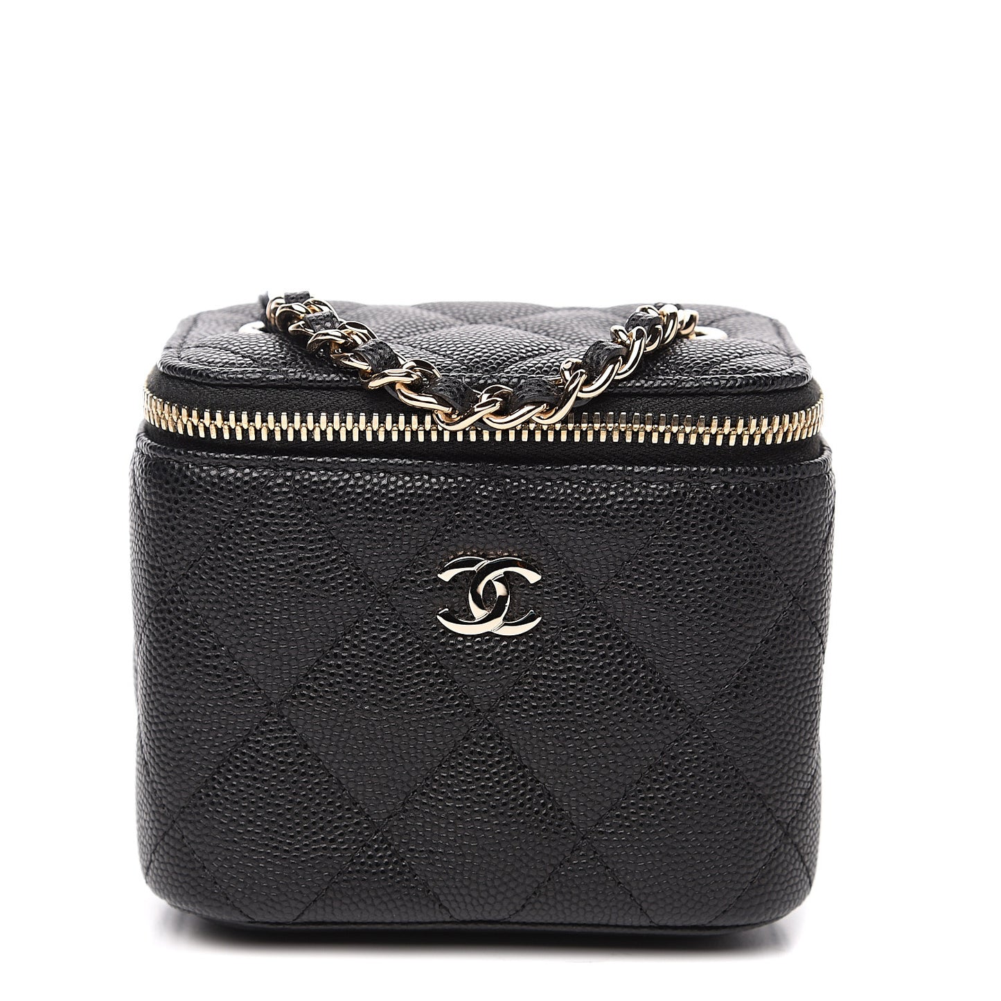 Caviar Quilted Mini Vanity Case With Chain Black