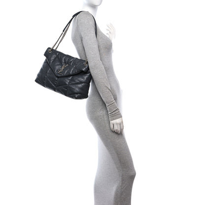 Saint Laurent Lambskin Quilted Medium Loulou Puffer Monogram Chain Satchel Concrete 2 of 11