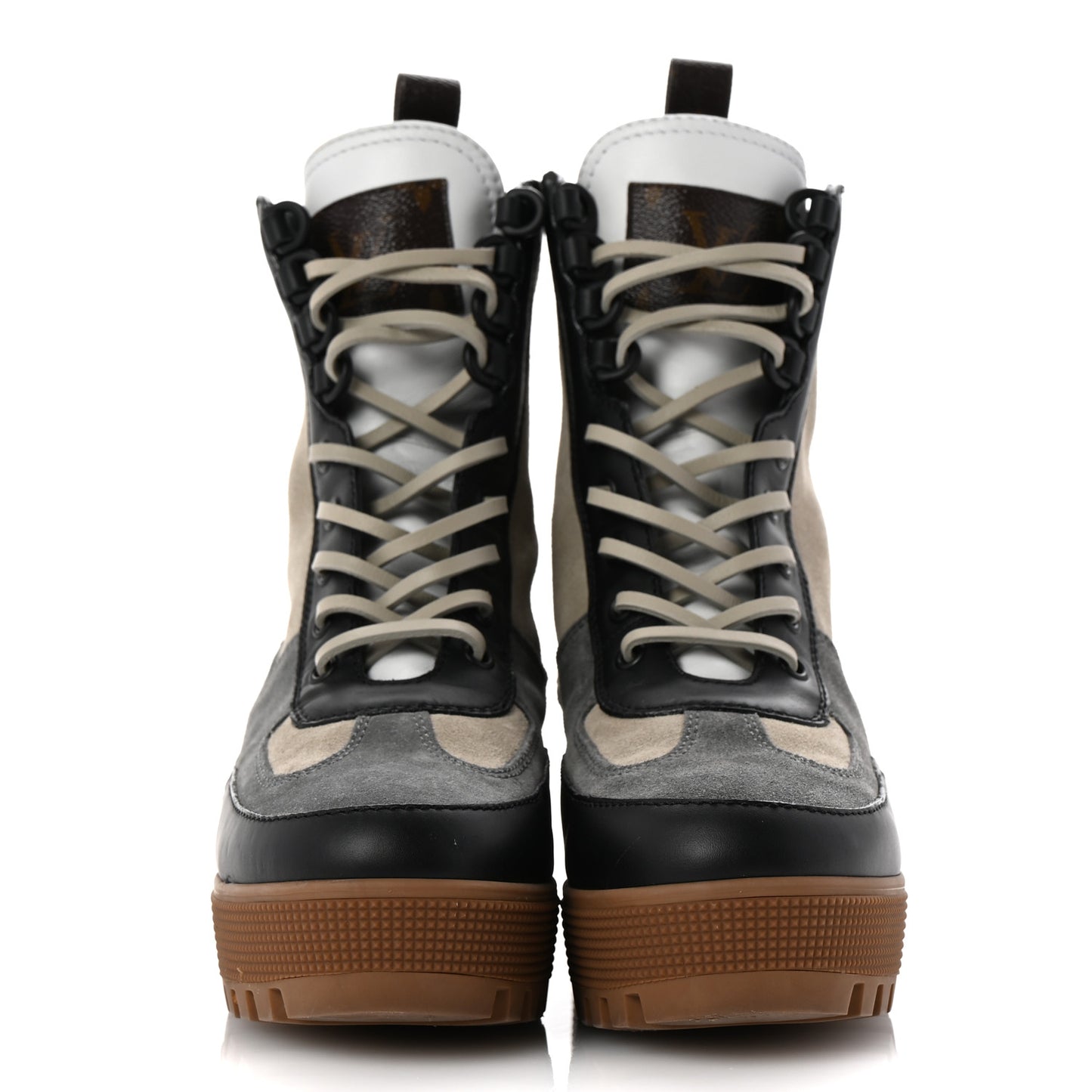Suede Calfskin Monogram Laureate Platform Desert Boots 37.5 Grey