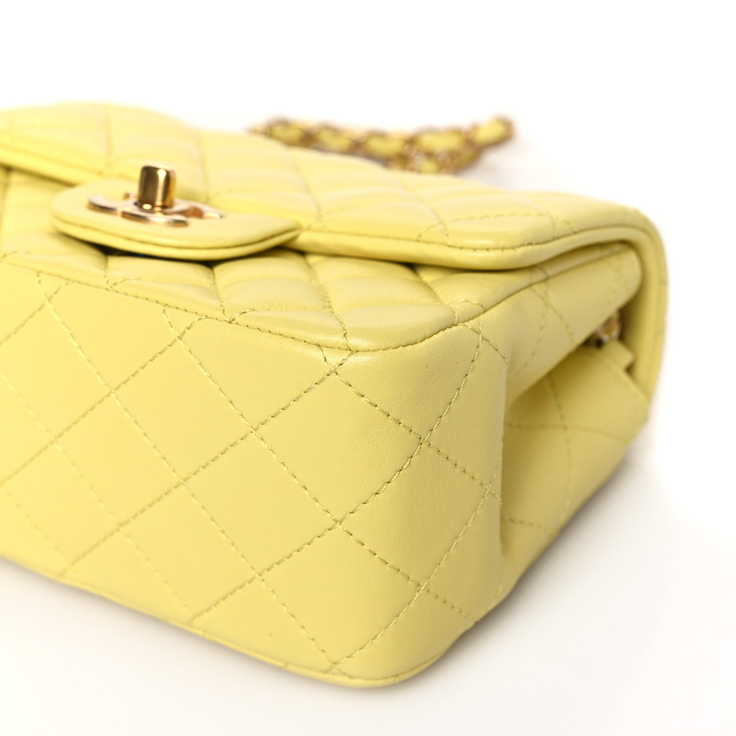 Lambskin Quilted Mini Square Flap Yellow