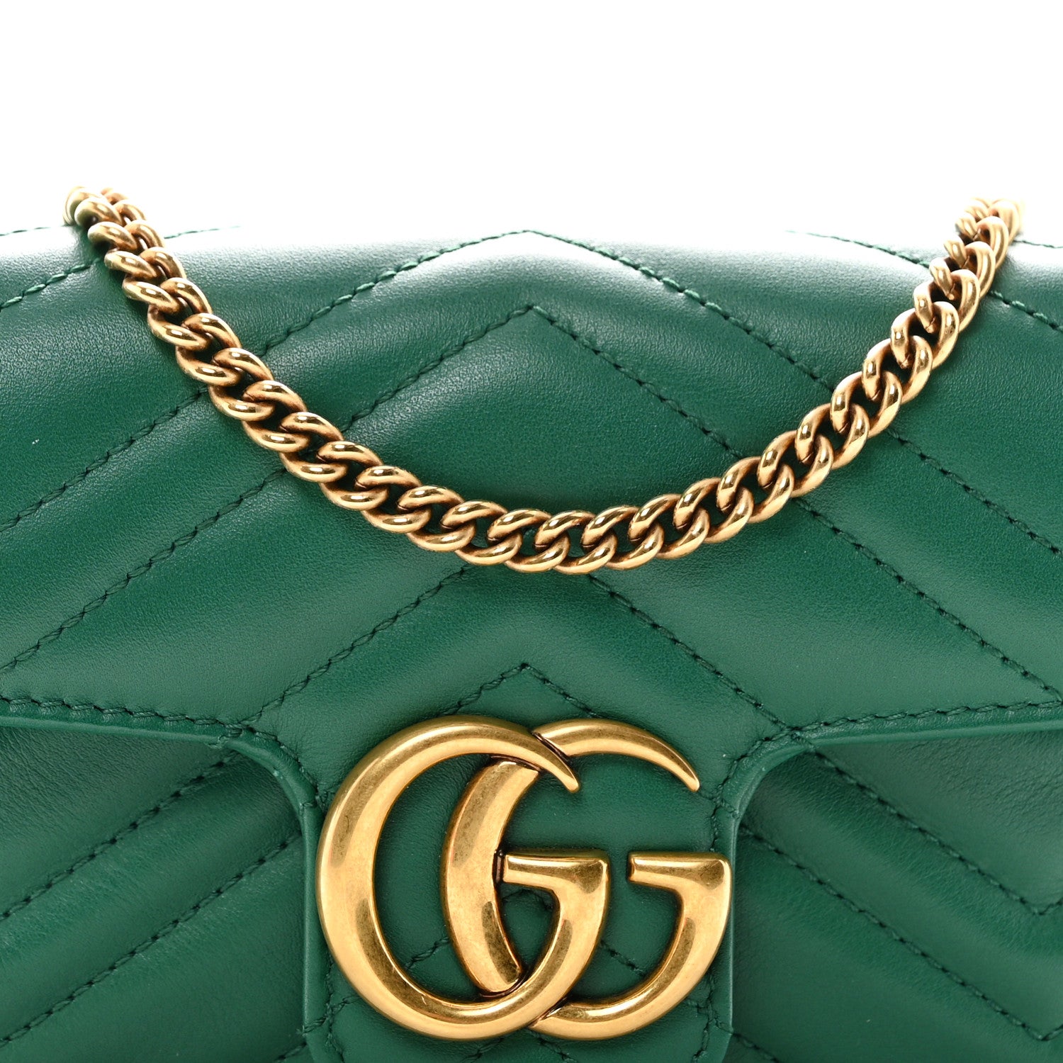 Gucci Calfskin Matelasse Super Mini GG Marmont Shoulder Bag Emerald Green 8 of 11
