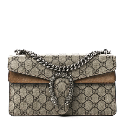 Gucci GG Supreme Monogram Suede Crystal Small Dionysus Shoulder Bag Beige Ebony Taupe 1 of 11