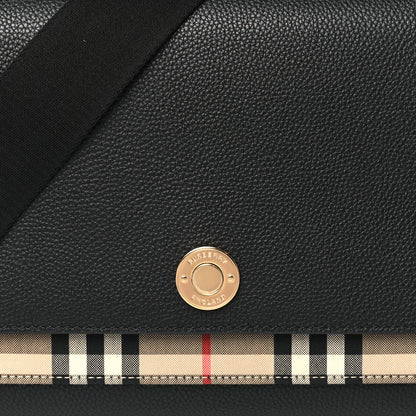 Burberry Coated Canvas Calfskin Vintage Check Medium Note Crossbody Bag Black 7 of 9