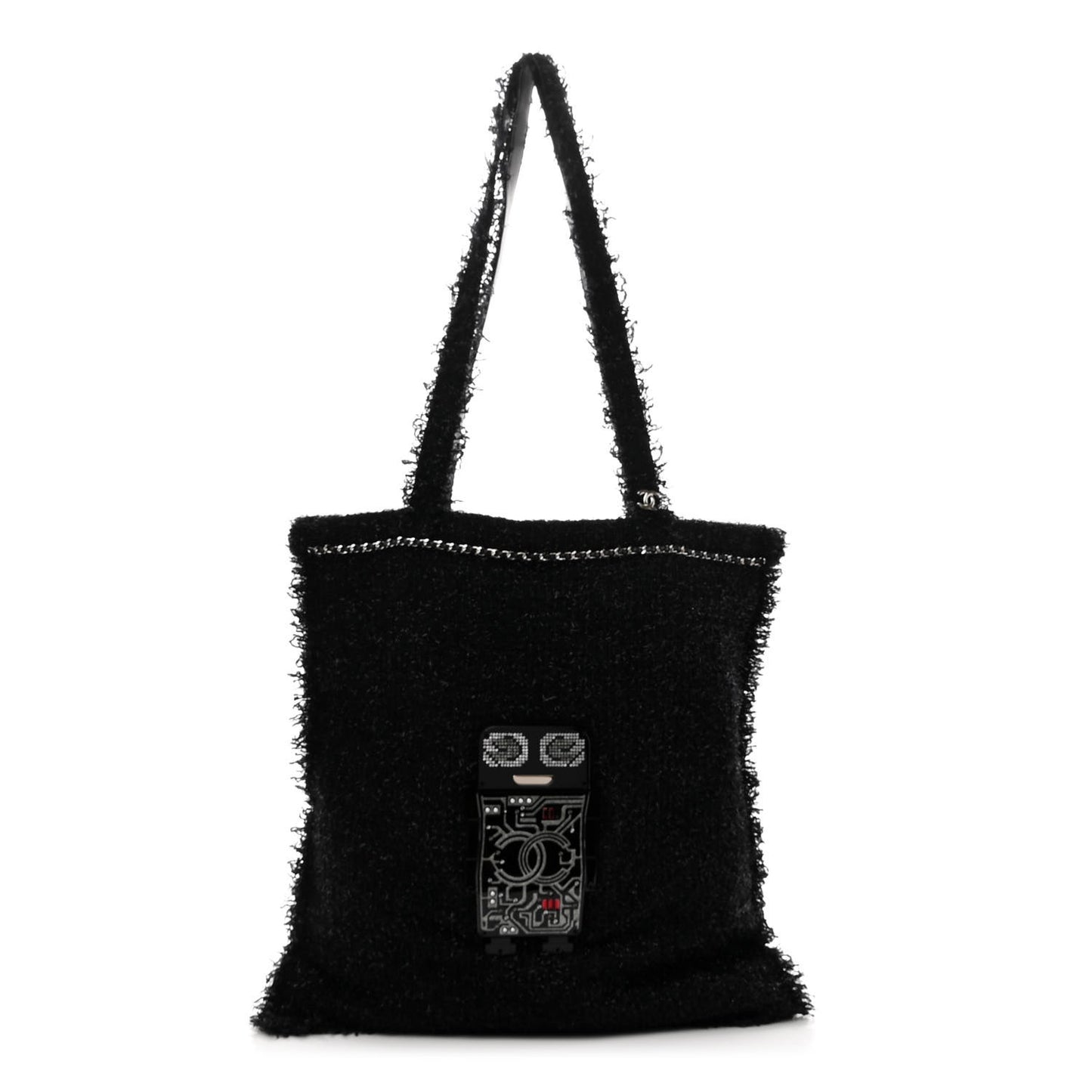 Tweed Resin Strass Large Robot Shopping Bag Black