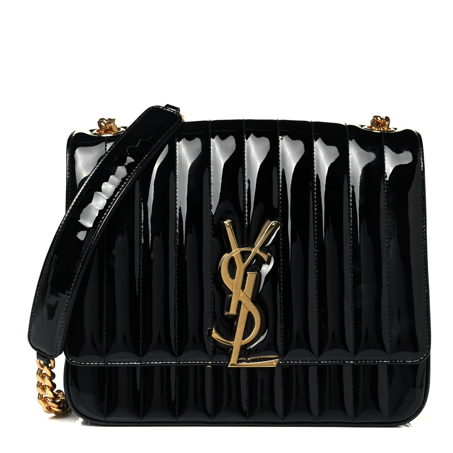 Patent Matelasse Monogram Large Vicky Chain Bag Black