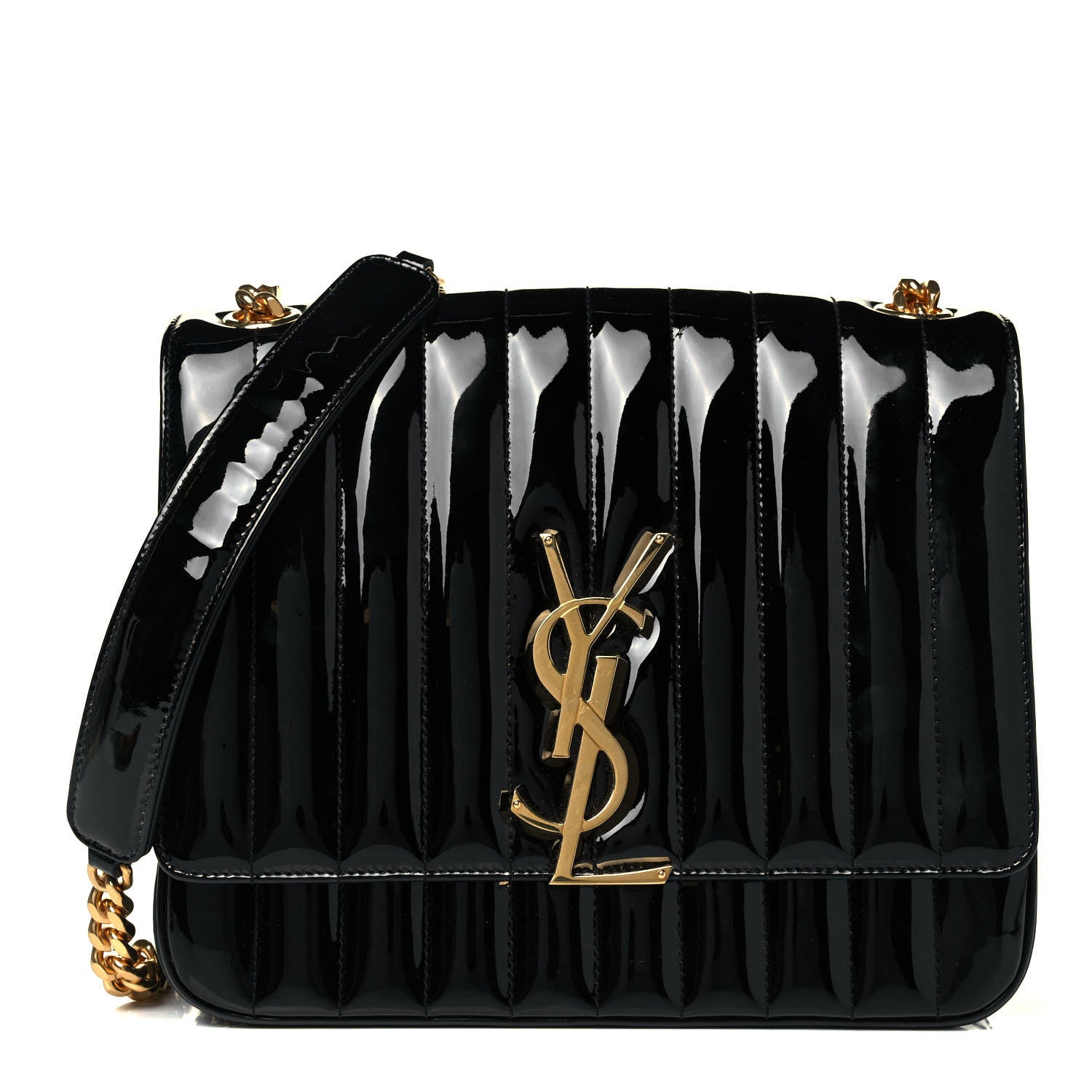 Saint Laurent Patent Matelasse Monogram Large Vicky Chain Bag Black 1 of 8