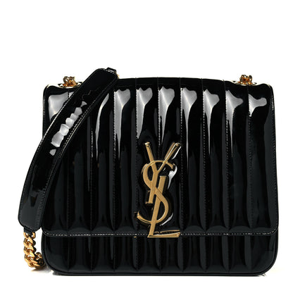 Saint Laurent Patent Matelasse Monogram Large Vicky Chain Bag Black 1 of 8