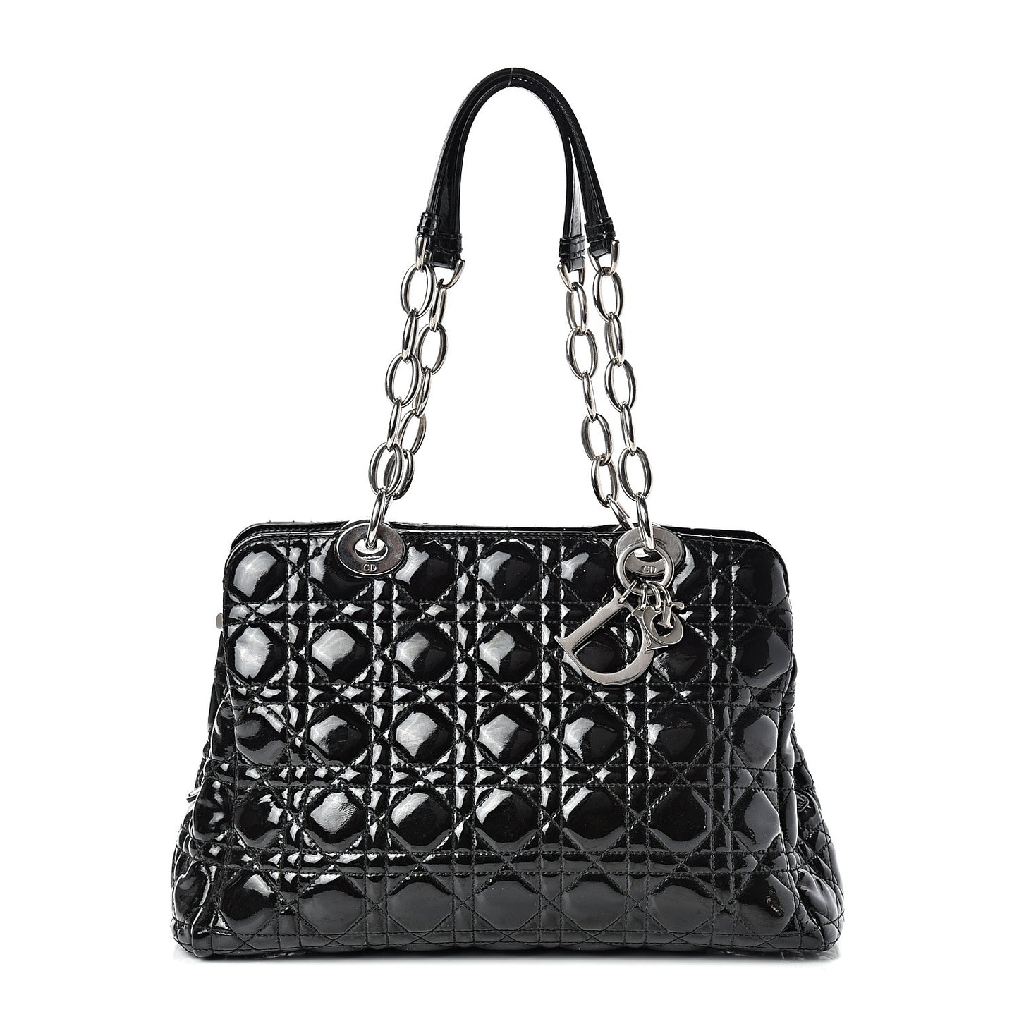 Patent Cannage Dior Soft Zipped Shopping Tote Black