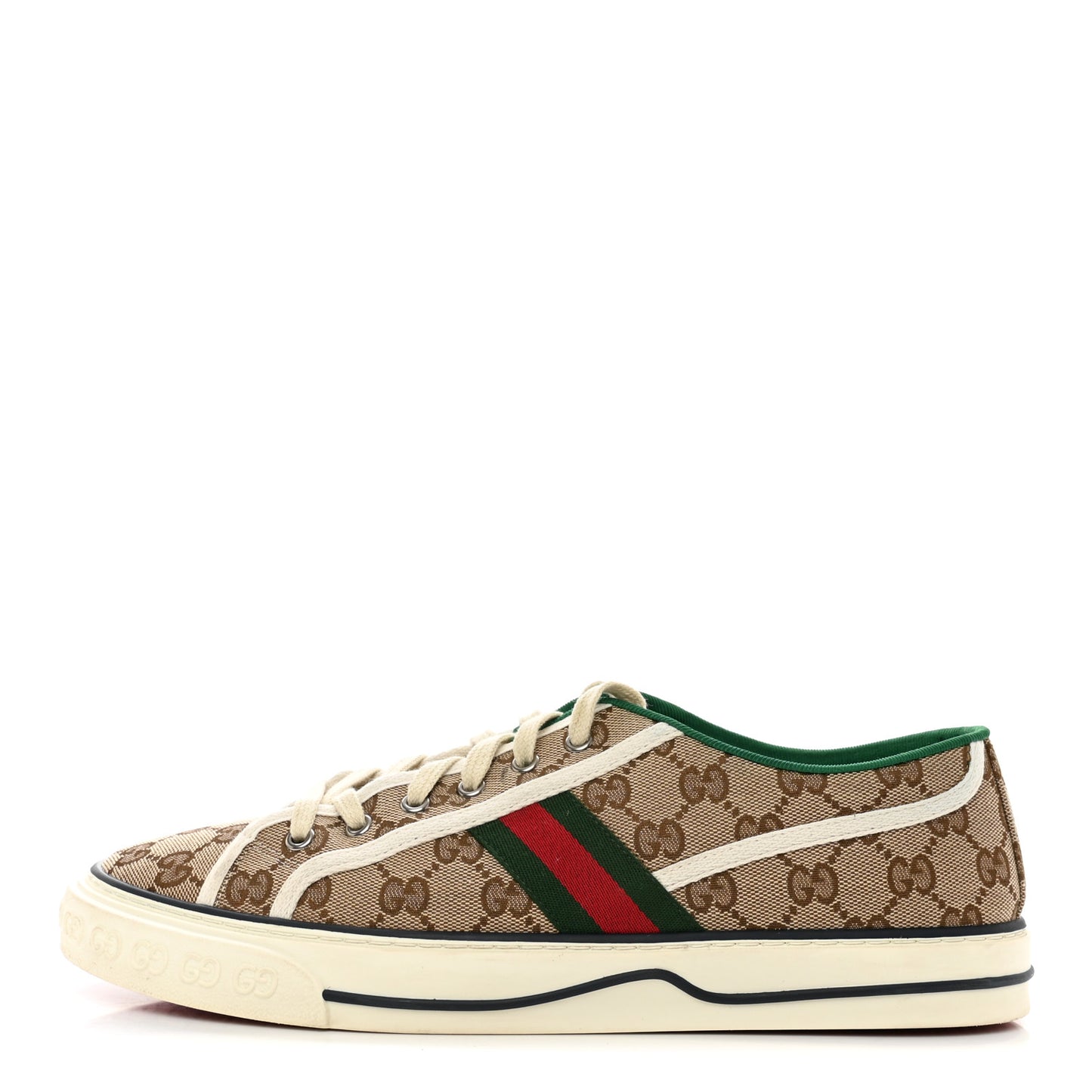 GG Monogram Web Mens 1977 Tennis Sneakers 10.5 Beige Ebony Mystic White