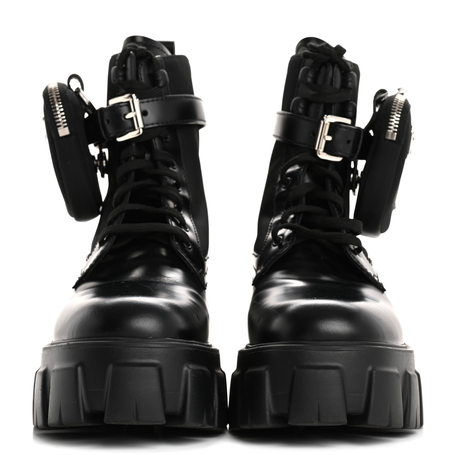Prada Spazzolato Rois Re-Nylon Metal Triangle Logo Monolith Pouch Pocket 55mm Boots 37 Black 3 of 16
