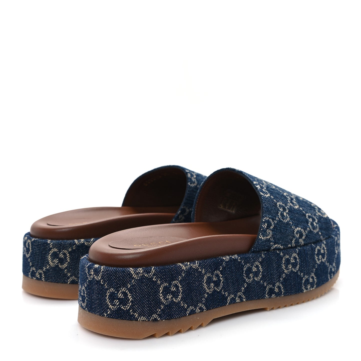 New Denim GG Monogram Angelina Platform 55mm Slide Sandals 37 Blue Tea
