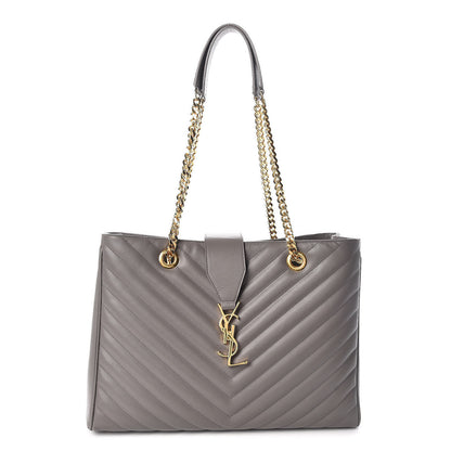Saint Laurent Smooth Calfskin Matelasse Chevron Large Monogram Shopping Bag Grey 1 of 13