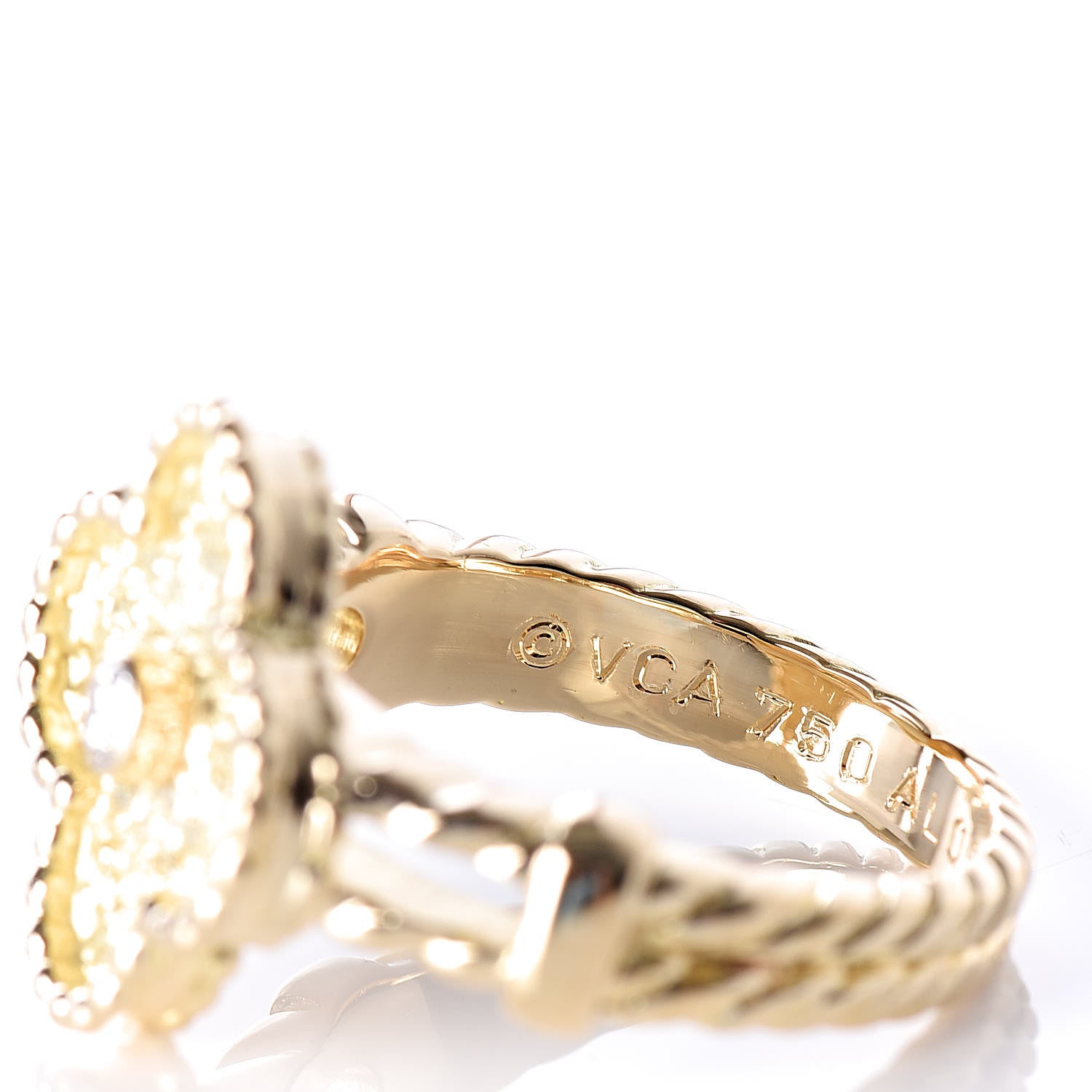 Van Cleef & Arpels 18K Yellow Gold Diamond Vintage Alhambra Ring 50 5.25 6 of 8