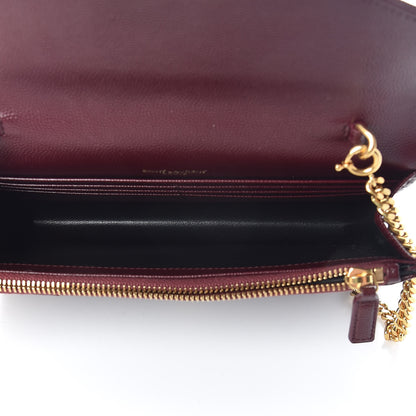 Saint Laurent Grain De Poudre Matelasse Chevron Monogram Envelope Chain Wallet Rouge Legion 7 of 11