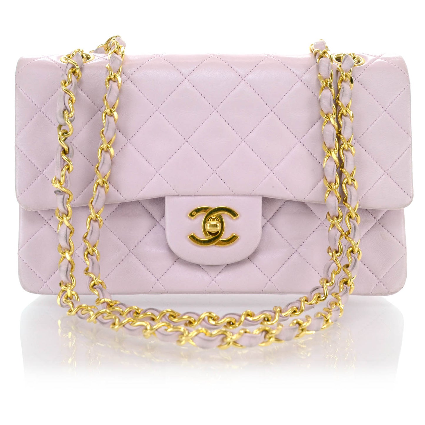 Lambskin Quilted Small Double Flap Pink