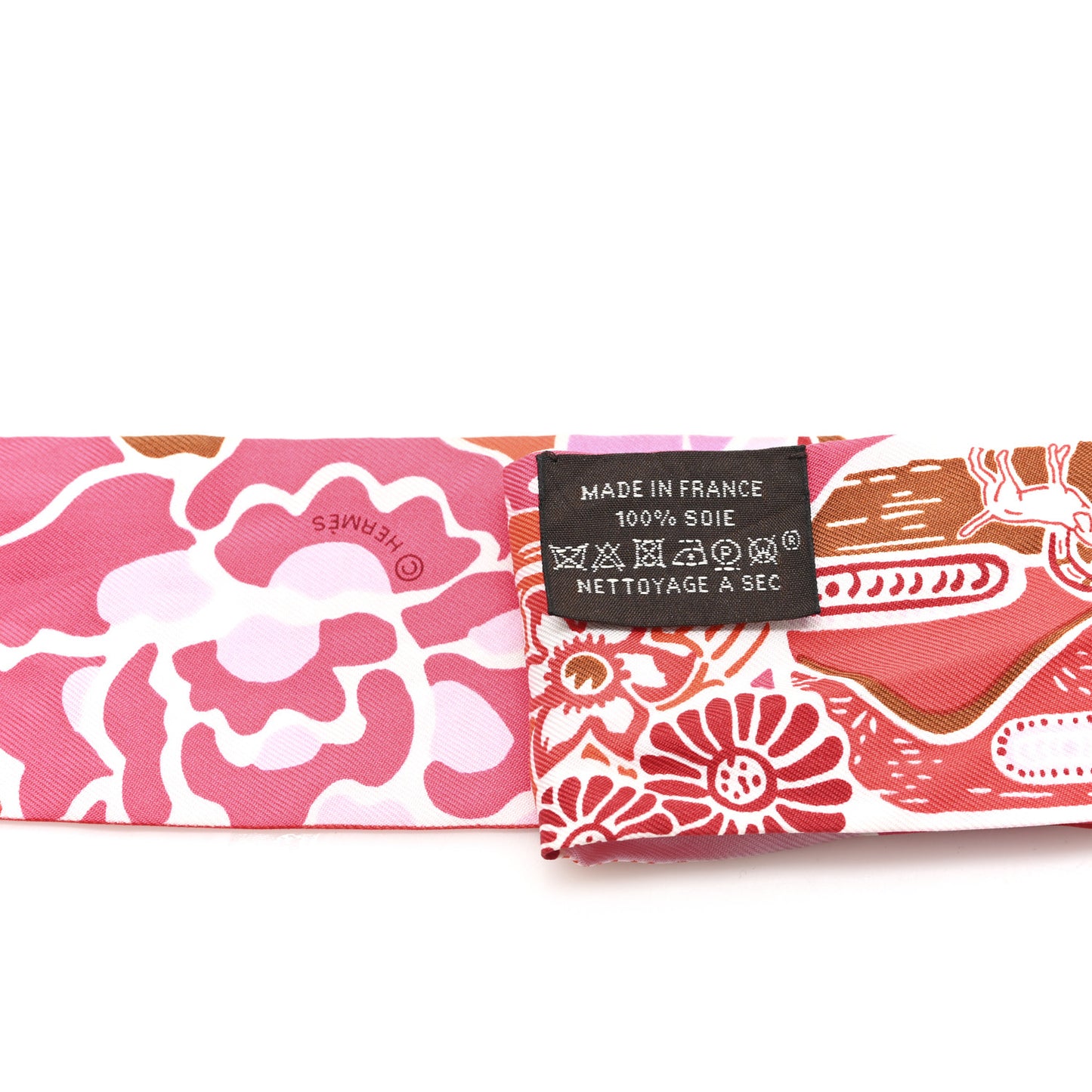 Silk Bingata Twilly Fuchsia Corail Brun