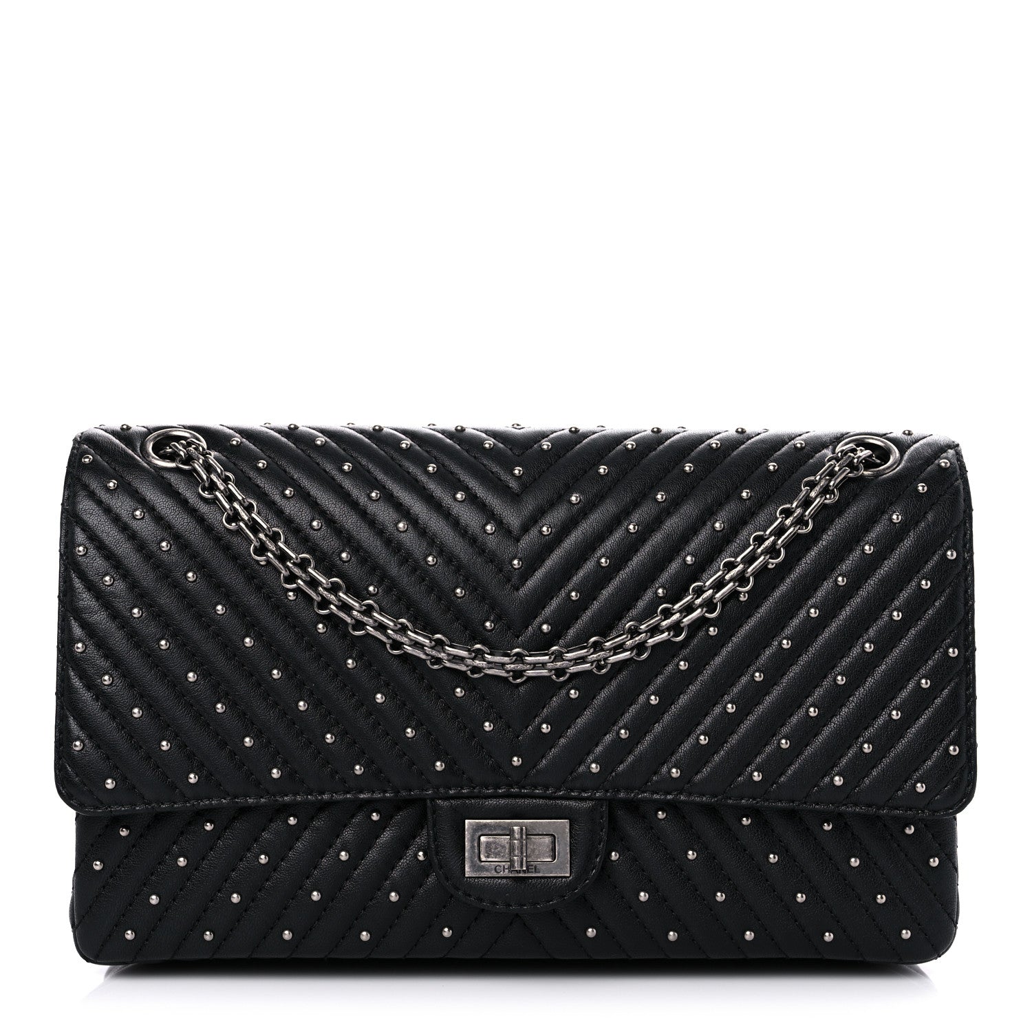 Chanel Sheepskin Chevron Quilted Studded 2.55 Reissue 226 Flap Black 1 of 10