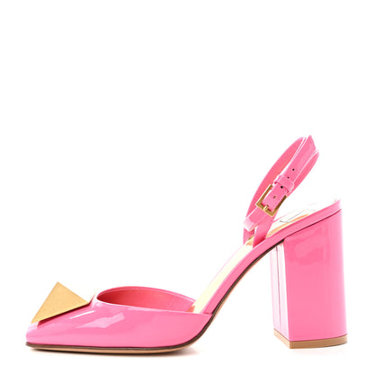 Valentino Garavani VALENTINO GARAVANI Patent One Stud Ankle Strap 90mm Block Heel Pumps 35 Feminine Pink 1 of 16