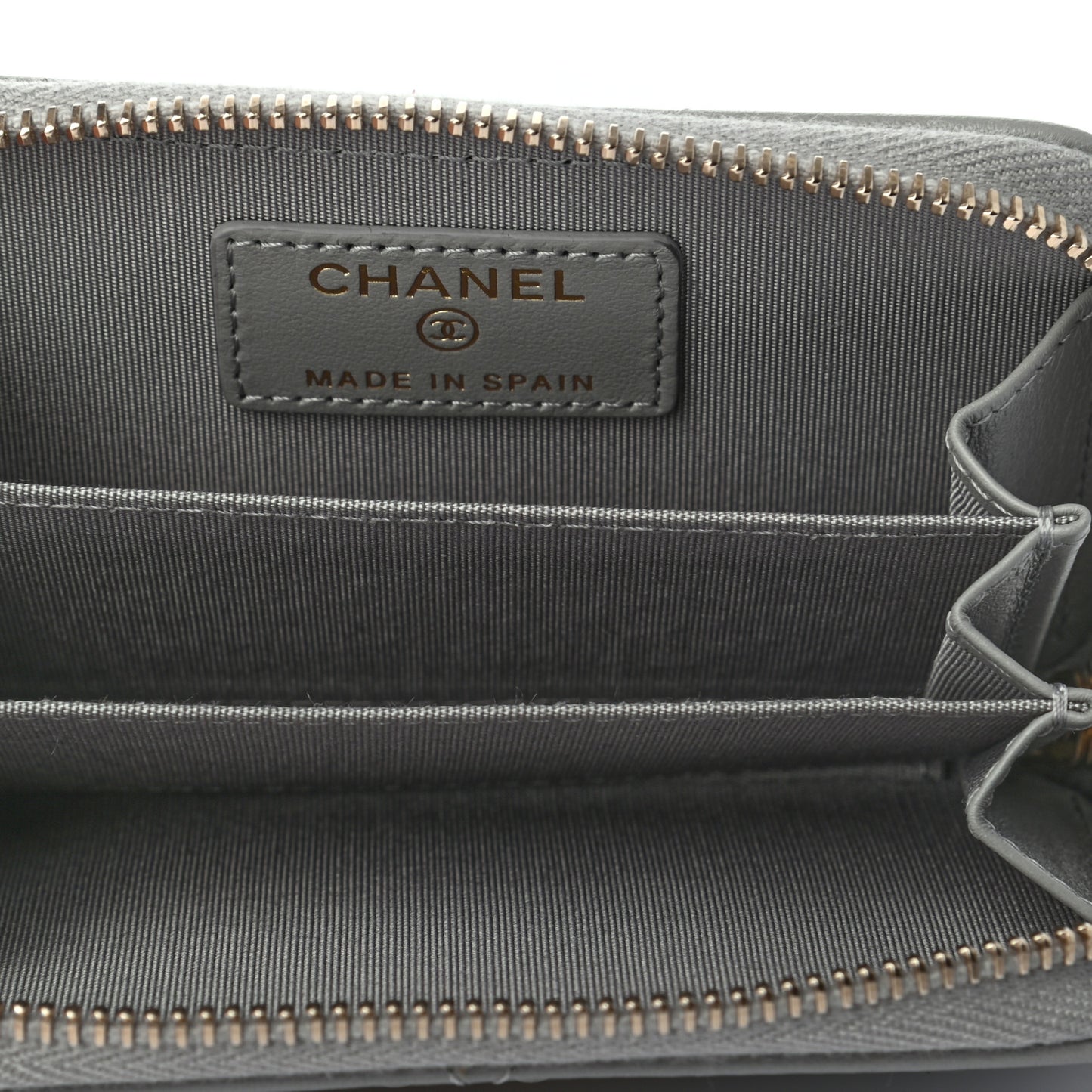 Lambskin Quilted Chanel 19 Zip Around Coin Purse Wallet Grey