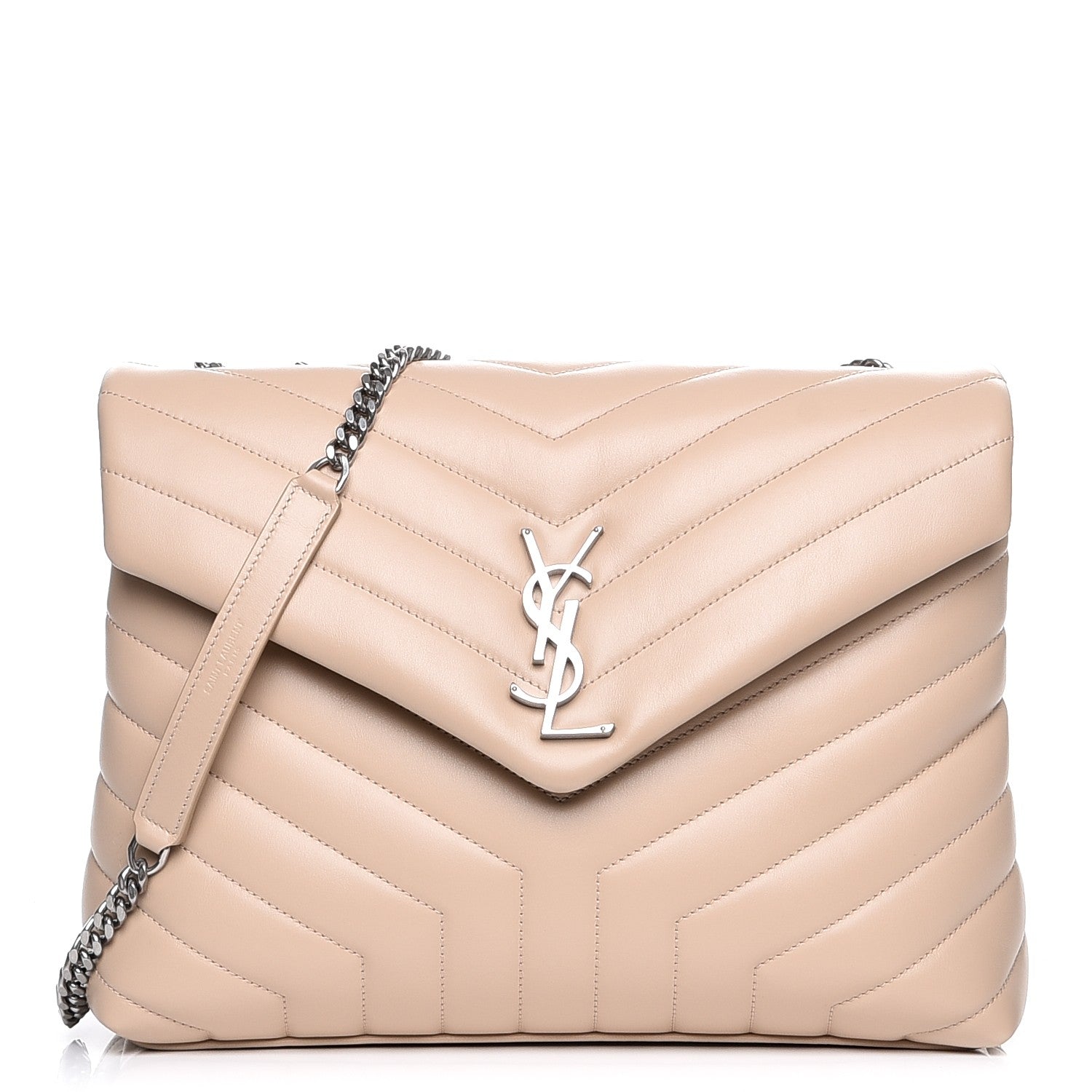 Saint Laurent Calfskin Y Quilted Monogram Medium Loulou Chain Satchel Nude Powder 1 of 12