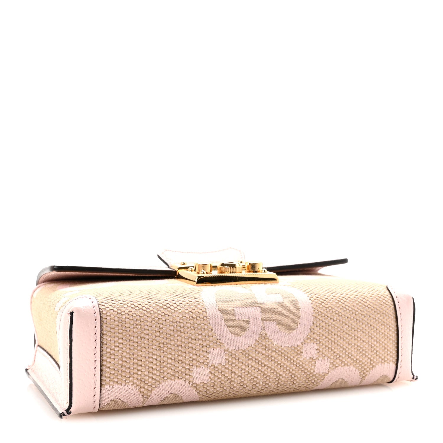 Gucci Monogram Jumbo GG Textured Dollar Calfskin Mini Padlock Top Handle Shoulder Bag Beige Perfect Pink 4 of 10