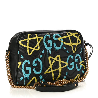Gucci Calfskin Matelasse GucciGhost Medium GG Marmont Chain Shoulder Bag Black New Acquamarine 3 of 10