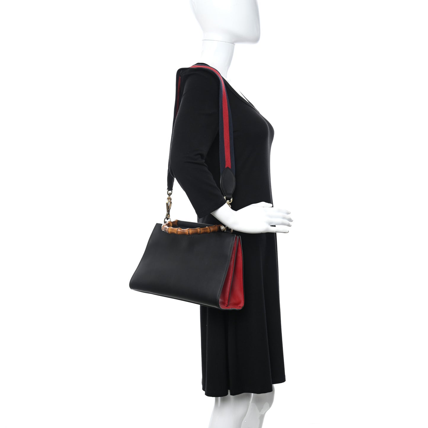 Nappa Bamboo Web Small Nymphaea Top Handle Bag Black