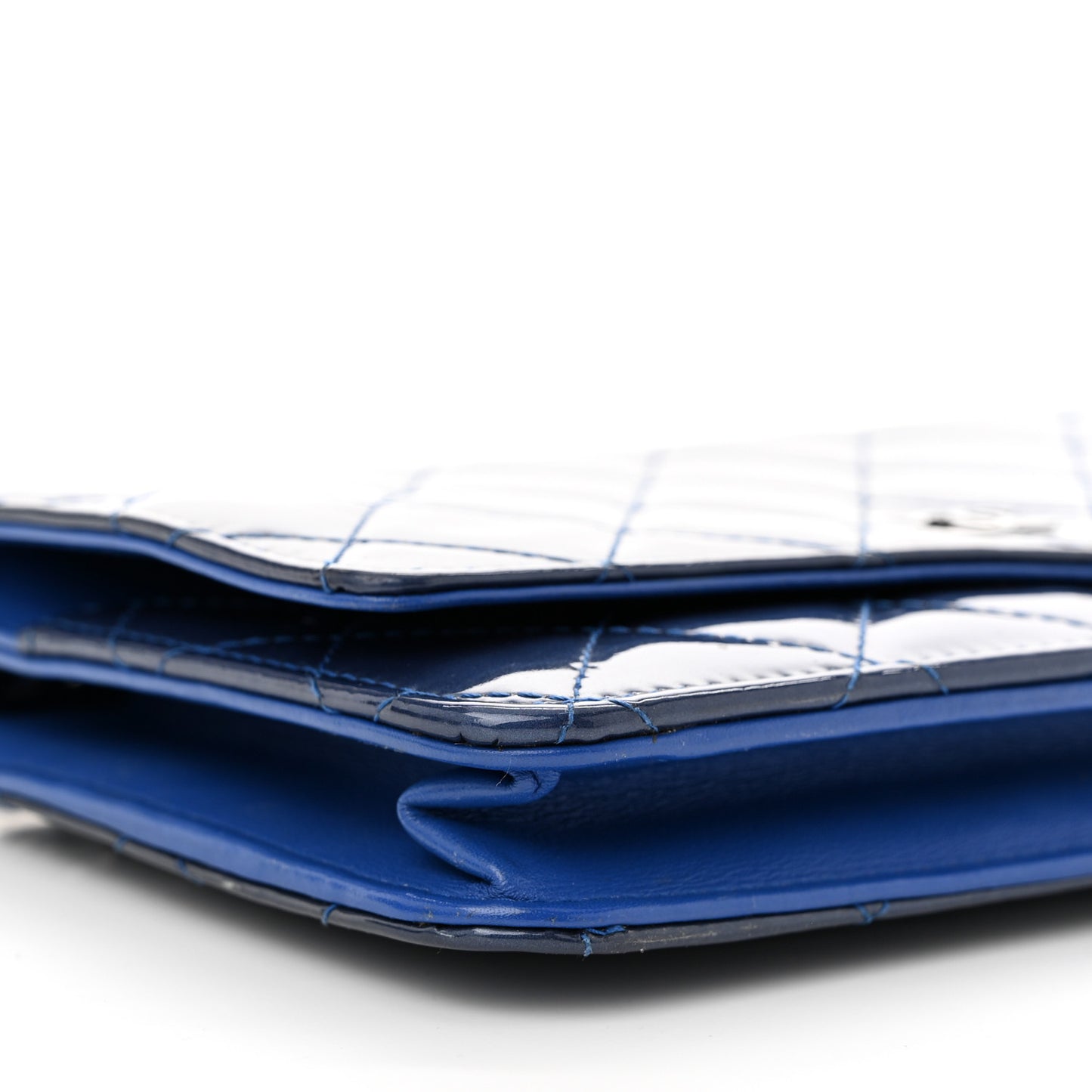 Patent Quilted Wallet On Chain WOC Blue