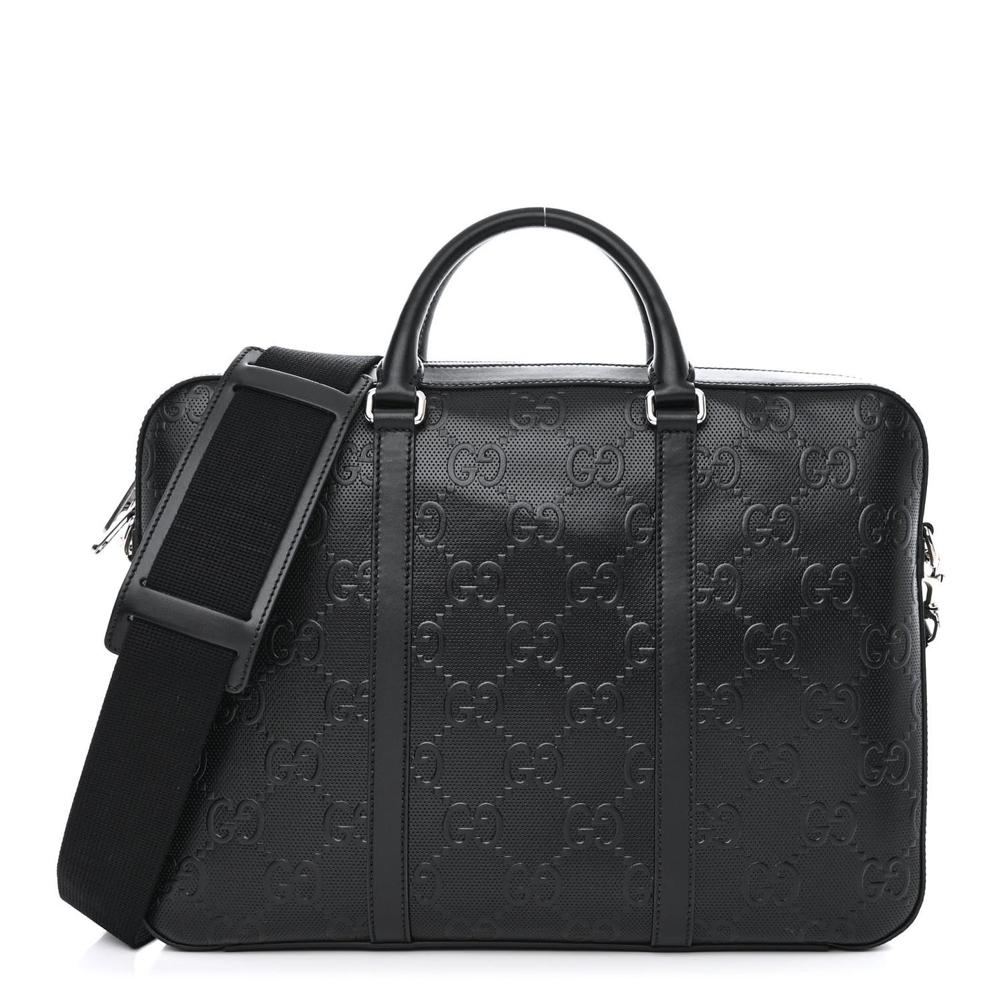 Calfskin GG Tennis Embossed Briefcase Black