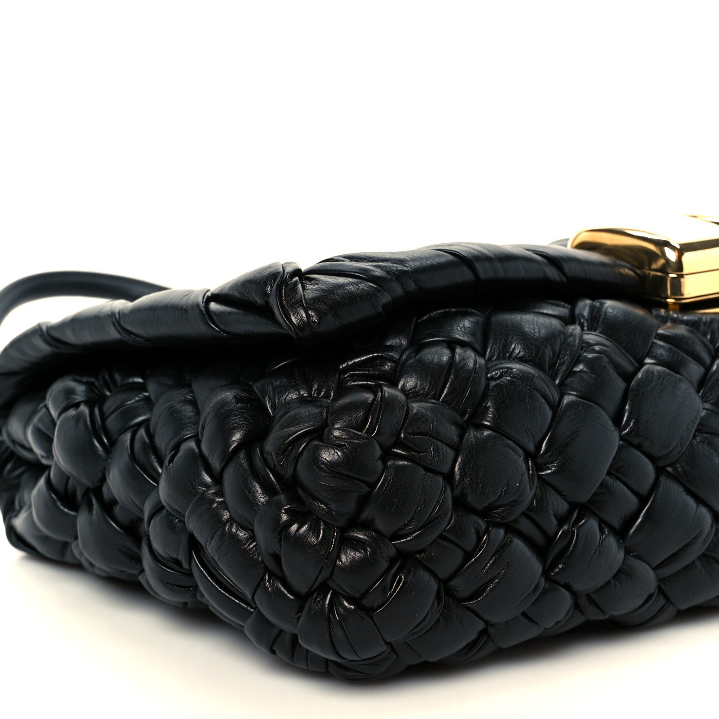 Calfskin Intreccio Rumple Desiree Shoulder Bag Black