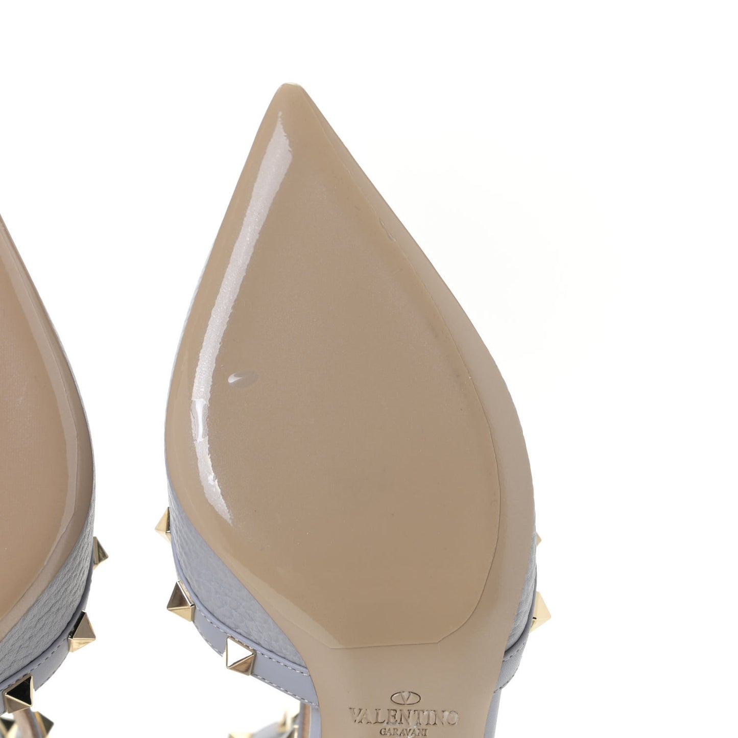Pebbled Calfskin Rockstud Ankle Strap 65mm Pumps 37.5 Pastel Grey