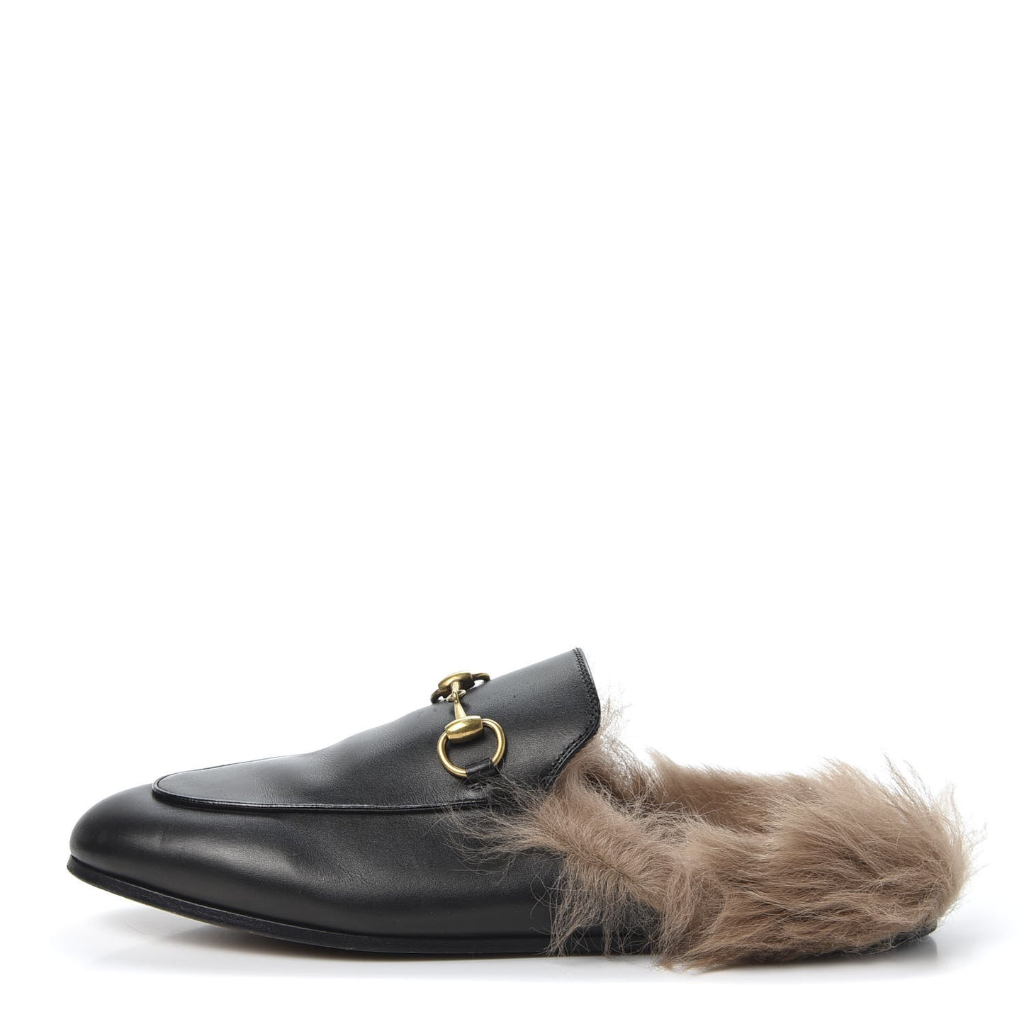 Calfskin Fur Womens Princetown Slippers 36.5 Black