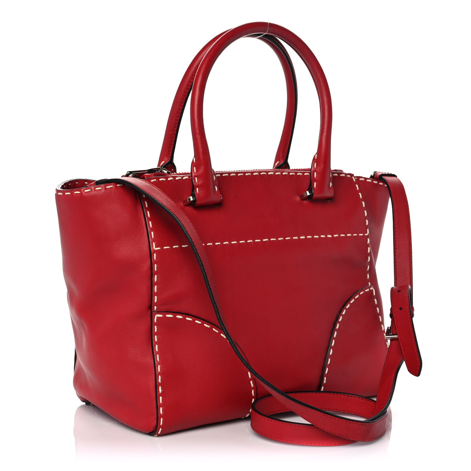 Prada City Calf Small Stitched Twin Pocket Tote Fuoco 3 of 13