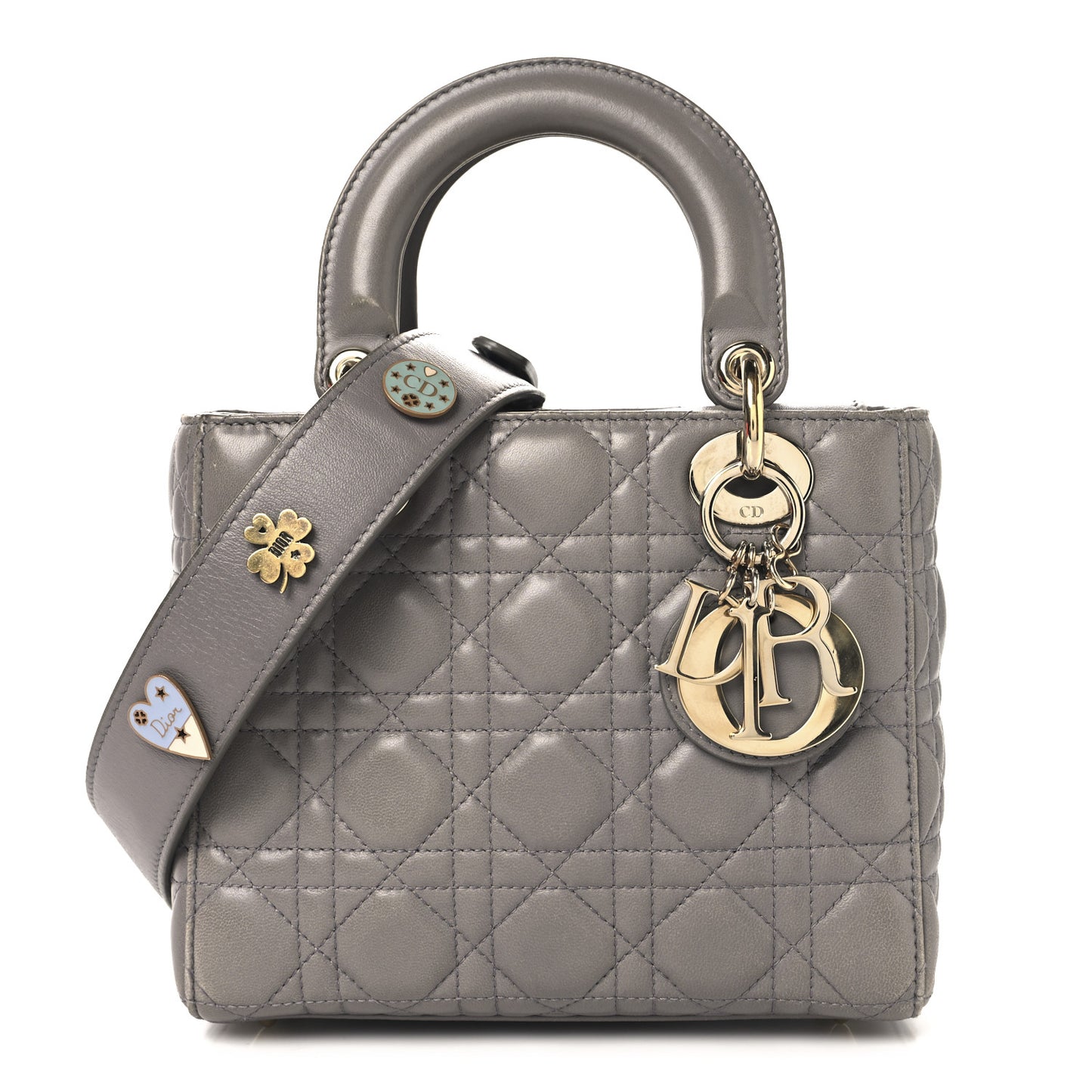 Lambskin Cannage Small Lucky Badges My Lady Dior Grey